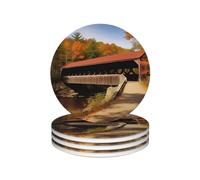 Albany - Set di 4 sottobicchieri con stampa ponte coperto, in ceramica, assorbenti, con retro in sughero, per proteggere il tavolo, decorazione della sala da pranzo