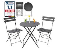 Albatros - Set bistrot 3 pezzi nero, tavolo e 2 sedie pieghevoli in metallo resistente, ideale per balcone o giardino