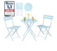 Albatros - Set da bistrò blu, tavolo e 2 sedie pieghevoli in metallo resistente, ideale per balcone o giardino