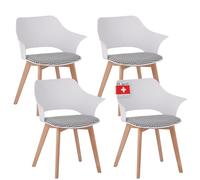 Albatros Set di 4 sedie per sala da pranzo Aalborg, bianco - Gambe in legno massiccio di faggio, design retrò scandinavo, comoda sedia a guscio - Elegante sedia da cucina, sedia da pranzo per tavolo