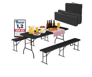 ALBATROS Set per tende da birra, pieghevole, 3 pezzi, stabile, 300 kg e 2 panchine da birra da 500 kg, set da tavolo da birra per 10 persone, tavolo da campeggio all'aperto, tavolo da birra da 182 cm