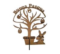 Alberello con le Uova e Coniglietto e Scritte Buona Pasqua in Legno Taglio Laser Made In Italy