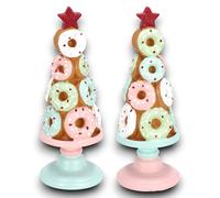 Alberello di Natale Decorativo in Ceramica ROSA 30 cm, Albero Pan di Zenzero, Stile Candy Shop Natalizio Candy Cane, Ciambelline decori Glitter, Decorazione Natalizia con scatola idea regalo.
