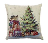 Alberello e Gattino - Cuscino arredo natalizio in tessuto Gobelin 45x45 cm