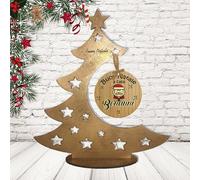 Alberello Oro Mini Albero di Natale Piccolo, Ornamenti da Tavolo in Legno Betulla, Decorazioni Natalizie con Pallina Personalizzata con cognome o nomi famiglia ''Super Babbo''