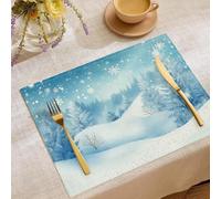 Alberi Colline Tovaglietta Set di 6, Paese Delle Meraviglie Invernale, Tovagliette in Tessuto Lavabile per Le Vacanze Cucina Feste 30 x 45 cm, Blu