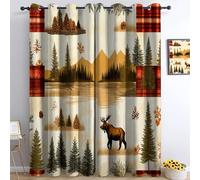 Alberi Con Cervi A Tema All'Aperto Tende Oscuranti Termiche Isolanti - Ridurre Il Rumore, Termiche Isolanti per Camera da Letto - 2 Pannelli per camera da letto soggiorno, Crema, 183 x 214 cm
