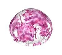Alberi dell'acquerello rosa Riutilizzabile Impermeabile Lavabile Regolabile Adatto a donne Tutte le lunghezze Cuffia da doccia