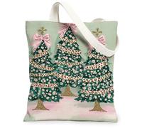 Alberi di Natale Canvas Tote Borse, Elegante Modello Vacanza Borse Riutilizzabili, Inverno Vintage Lavabile Tracolla Tela per, Verde, 13x15 Inch