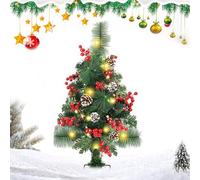 Alberi di Natale da Esterno - 60 cm 20 LED Illuminato con Bacche Rosse e Pigne per le Feste | Albero di Natale Finto | Decorazione Per Giardino Terrazzo Ingresso Sentiero Esterno Festa Natalizia