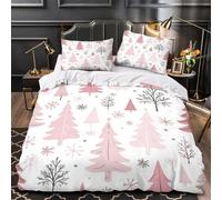 Alberi di Natale rosa copripiumino Set di 3 Pezzi ultra motivo 3D con federe per cuscini incluso federe Modello per le vacanze invernali Set Di Copripiumino for ragazze e bambini Single（135x200cm）