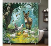 Alberi Verdi Tenda Doccia 180x180 cm Piccolo gallo d'asino Impermeabile, Antimuffa in Poliestere Lavabile con 12 Ganci per Vasca da Bagno