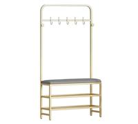 Albero 3 in 1 da ingresso con panca portaoggetti appendiabiti e scarpiera, sedile in pelle PU, robusto telaio in metallo, ganci per cappotti e borse, perfetto per decorare l'ingresso di casa