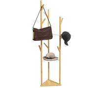 Albero Appendiabiti da Terra 45x45x170 cm con 8 Ganci e 3 Ripiani in Bambù Naturale e Bianco