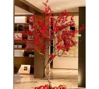 Albero artificiale - Albero con steli di bacche rosse artificiali - Simulazione di albero finto Albero di bacche rosse - per la decorazione del paesaggio del cortile di casa del matrimonio(6FT/180cm)