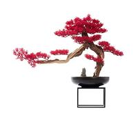 Albero Bonsai Pino bonsai artificiale rosso di benvenuto Ornamento Pianta in vaso in ceramica Decorazione moderna del corridoio soggiorno dell'ufficio lusso Arredamento per la casa