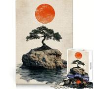 Albero bonsai tradizionale e sole rosso, puzzle da 1000 pezzi per ragazzi, esercizio di logica, divertimento facile, bordi netti, regalo significativo (38x26cm)