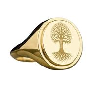 Albero celtico in argento sterling 925 | Anello placcato in oro | Anelli con sigillo ovali 15x13 mm | Misura della fascia US 5-12,5 Avelaibal | LKDR_0554
