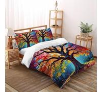 Albero colorato Set Di Biancheria Da Letto Artee Copripiumino 2 Pezzi Comfort Cotone Per Coppia Adulti Doppia Con Cerniera E Federa King（220x240cm）