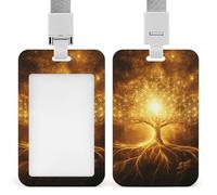 Albero con simboli geometrici sacri dorati, porta badge con cordino per insegnanti, infermieri, dottori
