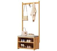 Albero da corridoio in bambù con panca porta scarpe, design 4 in 1, con ganci rimovibili e asta appendiabiti per organizzare l'ingresso del corridoio