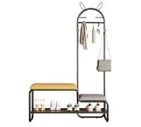 Albero da ingresso 4 in 1 in metallo con panca, scarpiera autoportante e appendiabiti per riporre oggetti, sedile imbottito, giallo chiaro, 120 cm, elegante soluzione per l'ingresso