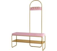 Albero da Ingresso con Panca per Scarpie, Panca da Ingresso con Appendiabiti, Albero da Ingresso con Panca E Scarpiera, Panca da Fango con 5 Ganci, Appendiabiti per Came, Pink, 100 x 32 x 168 cm