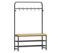 Albero da ingresso con panca portaoggetti e scarpiera, appendiabiti autoportante con sedile in pelle PU, struttura in metallo stabile e ganci 3 in 1 nizer per riporre l'ingresso