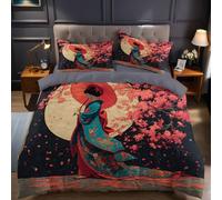 Albero Dai Fiori Rossi Parure Copripiumino Matrimoniale 3 Pezzi ragazza giapponese Stampa Copripiumino in Microfibra con 1 Copripiumino 200x200 cm e 2 Federe 50x80 cm