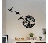 Albero della vita arte da parete, in metallo nero, scultura di uccelli volanti per interni ed esterni, decorazione rotonda moderna per camera da letto