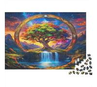 Albero della Vita - Cartone - Albero della vita arcobaleno nel cerchio con cascata - Puzzle premium - Divertente regalo di Natale - 70x50cm/1000 pezzi