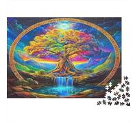 Albero della Vita - Cartone rigido - Albero della vita arcobaleno nel cerchio dorato - Puzzle classico - Attività rilassante per tutta la famiglia - 70x50cm/1000 pezzi