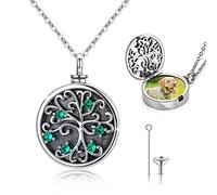 Albero della vita collana medaglione in argento sterling 925 catena urna foto immagini medaglione ciondolo rotondo da aprire per foto foto, albero della vita urna cenere gioielli per donna ragazze