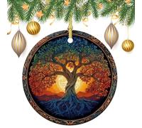 Albero della vita mistico motivo alba colori ornamenti da appendere all'albero di Natale, 2 pezzi, 7,2 cm, rotondi su entrambi i lati