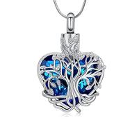 Albero della vita, urna collana per ceneri cuore cremazione gioielli in acciaio inox con cristallo, urna gioielli regalo per donne (A)