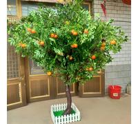Albero di arance artificiale fatto a mano, alberi da giardino artificiali realistici con recinzione + prato + robusta base in ferro,rami in legno massello,decorazione per centri commerciali 250*250cm