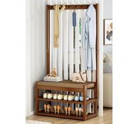 Albero di bambù industriale con panchina scarpiera a 2 livelli e 10 ganci appendiabiti da ingresso (80 x 29 x 168 cm) - soluzione elegante per la casa nization