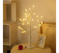 Albero di Betulla con Luci LED, 60cm/2ft LED Luci Albero Decorativo per Interni con 24 Luci a Led Bianco Caldo, Batteria/USB Artificiale LED Albero di Betulla per Natale Festa Pasqua Nozze Decor