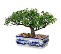 Albero di bonsai artificiale - Podocarpus verde in vaso di ceramica - Pianta artificiale decorativa per casa, ufficio & idea regalo