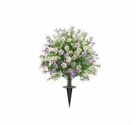Albero di bosso artificiale a sfera con picchetto, resistente ai raggi UV, per decorazione da giardino all'aperto, prato, cortile, sentiero e patio, senza manutenzione (viola e bianco)