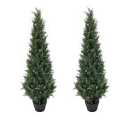 Albero di cedro artificiale, topiaria per esterni, pini sintetici realistici da 4 piedi, protezione dai raggi UV, 2 piante in vaso, albero artificiale per uso esterno, decorazione per la casa