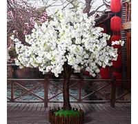 Albero di ciliegio artificiale con fiori rosa chiaro e foglie di ginkgo dorate, fatto a mano, decorazione per interni/esterni per casa, ufficio, matrimoni, feste (oro verde rosa, 2 m)