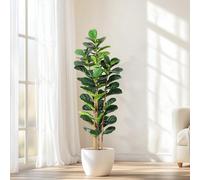 Albero di fico a foglia di violino artificiale, albero di fico a foglia di violino artificiale con fioriera alta bianca, pianta artificiale di Ficus Lyrata da pavimento in vaso, albero di fico artific