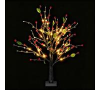 Albero di fiori di bacche di Natale: decorazione da tavolo con a LED di colore caldo, composizione del centro della tavola Festivo, display floreale artificiale realistico, ideale per