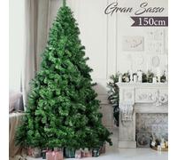 BAKAJI Albero di Natale Super Folto Pino Verde con Base a Croce in Metallo Pieghevole di Altissima Qualità, 539 Rami Punte, Montaggio Facile con Rami a Innesto (Verde Gran Sasso, 150 cm)