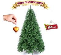 ALBERO DI NATALE 180 CM PINO CUORE D'ORO VERDE FOLTO 605 RAMI BASE A CROCE