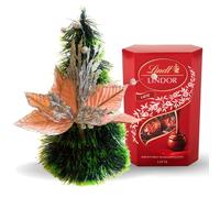 Albero di Natale 2024 - Albero Natale Slim 26 cm + Cioccolatini Al Latte 200gr + Stella di Natale glitterata - Confezione Regalo Natalizio (Latte)
