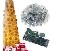 Albero di Natale - 59in decorazioni per le vacanze pieghevoli con design del fiocchi di neve, albero artificiale realistico per tavolo, portico, appartamento all'aperto interno, soggiorno, ufficio, do