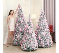 albero di natale 5ft Pencil Christmas Tree, Artificial Slim Xmas Tree With LED Lights Metal Stand, For Home Office Indoor Holiday Decor Pink esterno(Light,210cm)