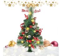 Albero di Natale a LED, 60 cm, con 20 a LED con pigne rosse e bacche rosse, decorazione per le vacanze, portico, albero di Natale, giardino, patio, ingresso, sentiero all'aperto per feste e prato